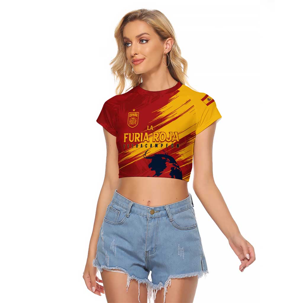 Spain La Furia Roja Custom Raglan Cropped T Shirt 2024 Tetracampeon Espana - Wonder Print Shop