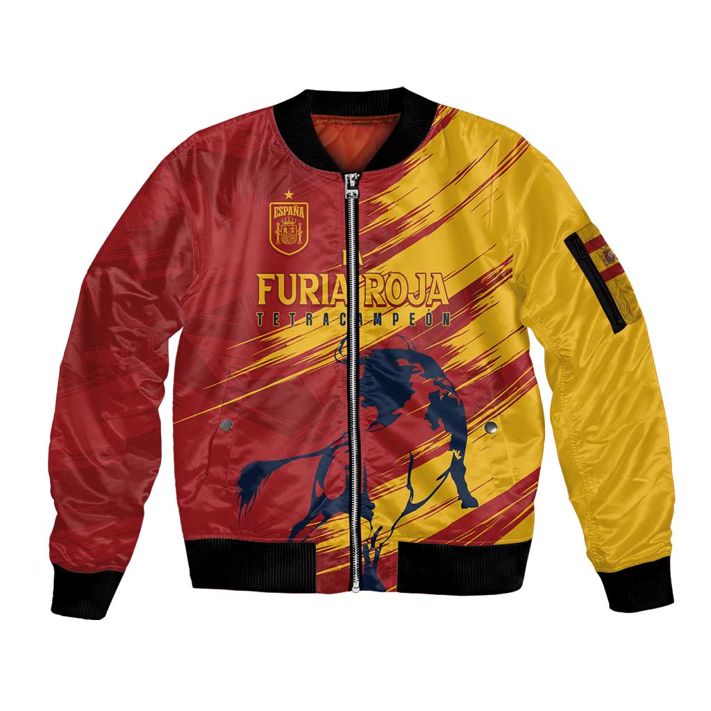 Spain La Furia Roja Custom Sleeve Zip Bomber Jacket 2024 Tetracampeon Espana - Wonder Print Shop