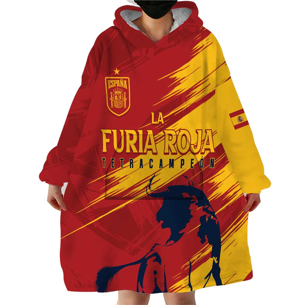 Spain La Furia Roja Custom Wearable Blanket Hoodie 2024 Tetracampeon Espana - Wonder Print Shop