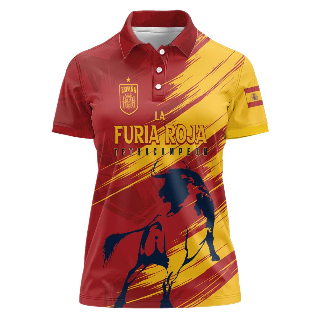 Spain La Furia Roja Custom Women Polo Shirt 2024 Tetracampeon Espana - Wonder Print Shop