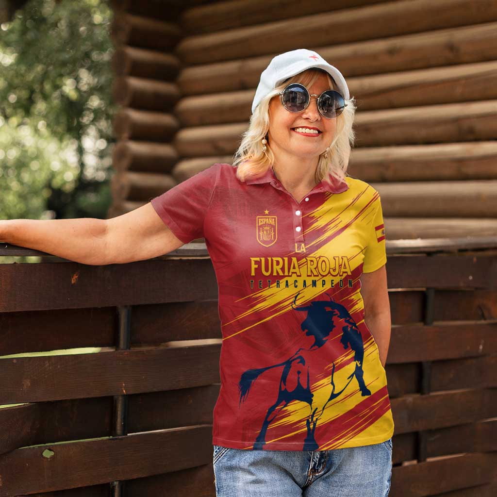 Spain La Furia Roja Custom Women Polo Shirt 2024 Tetracampeon Espana - Wonder Print Shop
