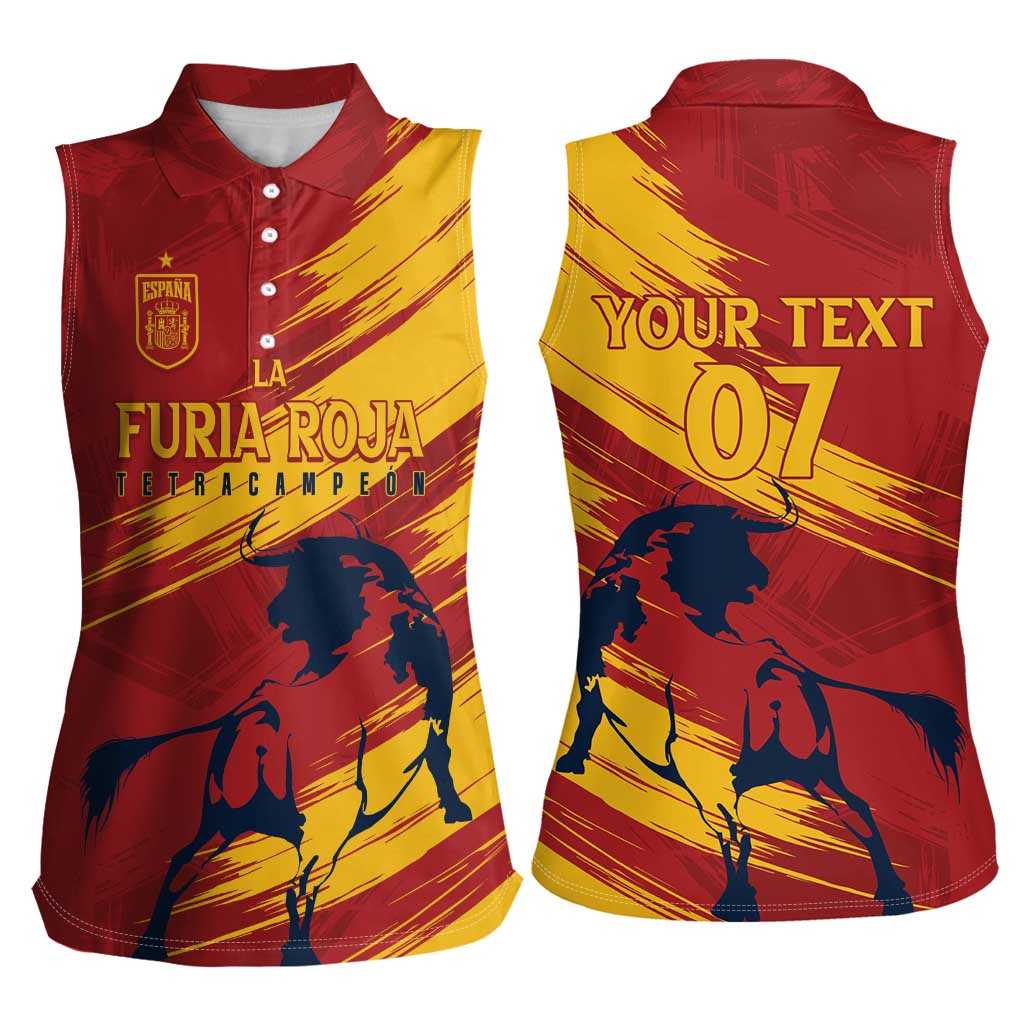 Spain La Furia Roja Custom Women Sleeveless Polo Shirt 2024 Tetracampeon Espana - Wonder Print Shop