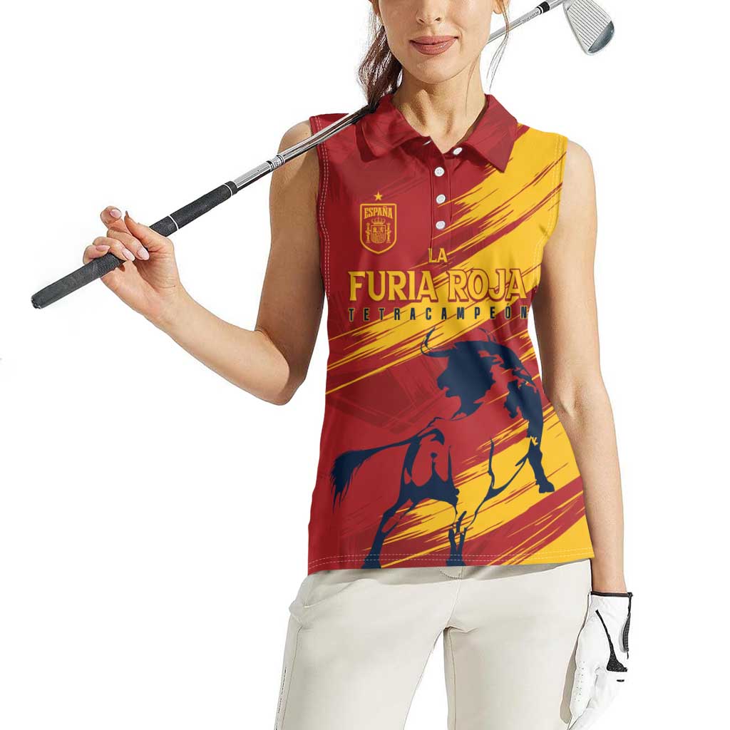 Spain La Furia Roja Custom Women Sleeveless Polo Shirt 2024 Tetracampeon Espana - Wonder Print Shop