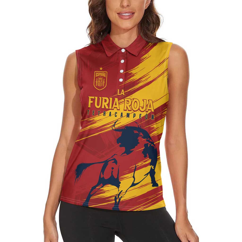 Spain La Furia Roja Custom Women Sleeveless Polo Shirt 2024 Tetracampeon Espana - Wonder Print Shop