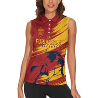 Spain La Furia Roja Custom Women Sleeveless Polo Shirt 2024 Tetracampeon Espana - Wonder Print Shop