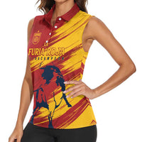 Spain La Furia Roja Custom Women Sleeveless Polo Shirt 2024 Tetracampeon Espana - Wonder Print Shop