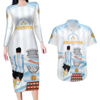 Argentina Campeones Custom Couples Matching Long Sleeve Bodycon Dress and Hawaiian Shirt Vamos Vamos Albiceleste LT7 - Wonder Print Shop