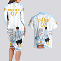 Argentina Campeones Custom Couples Matching Long Sleeve Bodycon Dress and Hawaiian Shirt Vamos Vamos Albiceleste LT7 - Wonder Print Shop
