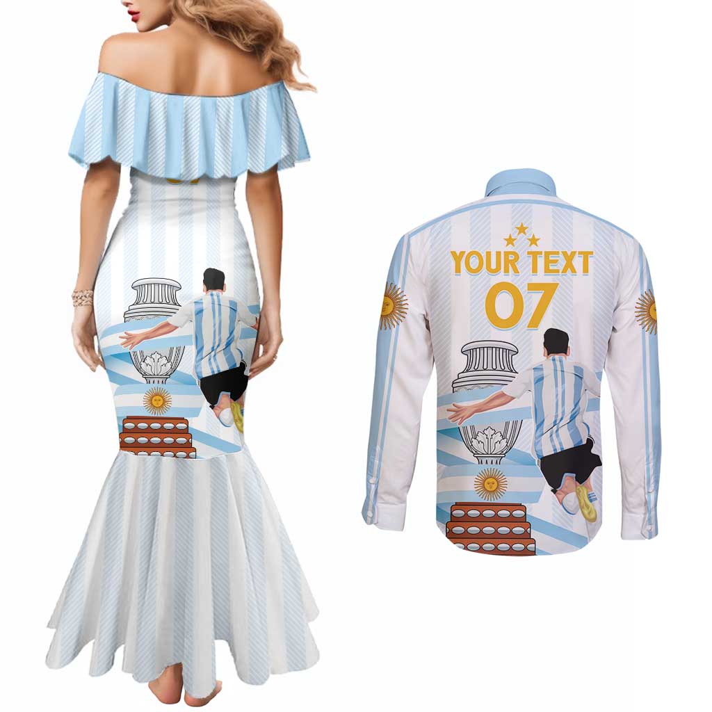 Argentina Campeones Custom Couples Matching Mermaid Dress and Long Sleeve Button Shirt Vamos Vamos Albiceleste