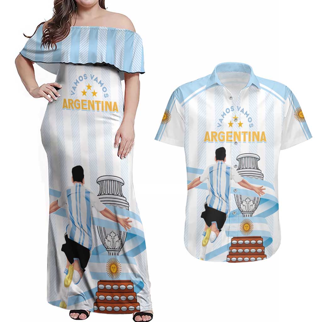 Argentina Campeones Custom Couples Matching Off Shoulder Maxi Dress and Hawaiian Shirt Vamos Vamos Albiceleste LT7 - Wonder Print Shop