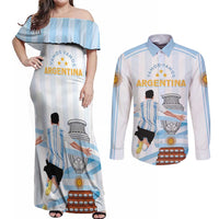 Argentina Campeones Custom Couples Matching Off Shoulder Maxi Dress and Long Sleeve Button Shirt Vamos Vamos Albiceleste LT7 - Wonder Print Shop