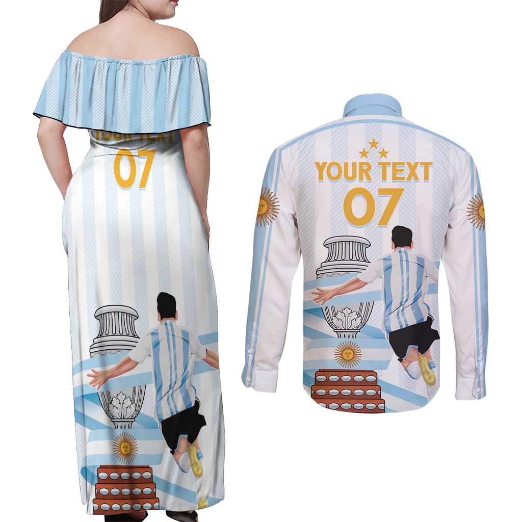 Argentina Campeones Custom Couples Matching Off Shoulder Maxi Dress and Long Sleeve Button Shirt Vamos Vamos Albiceleste LT7 - Wonder Print Shop
