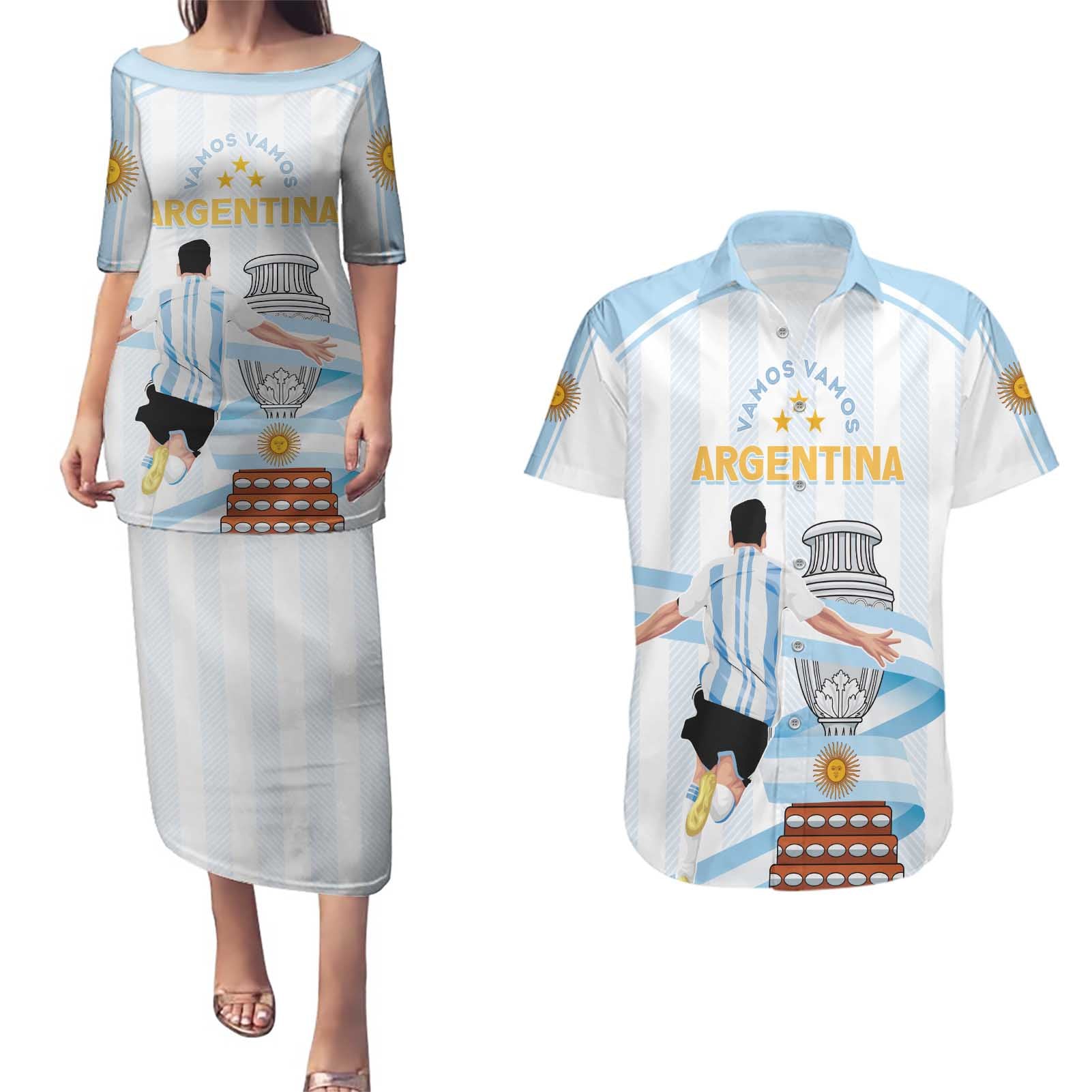 Argentina Campeones Custom Couples Matching Puletasi and Hawaiian Shirt Vamos Vamos Albiceleste LT7 - Wonder Print Shop