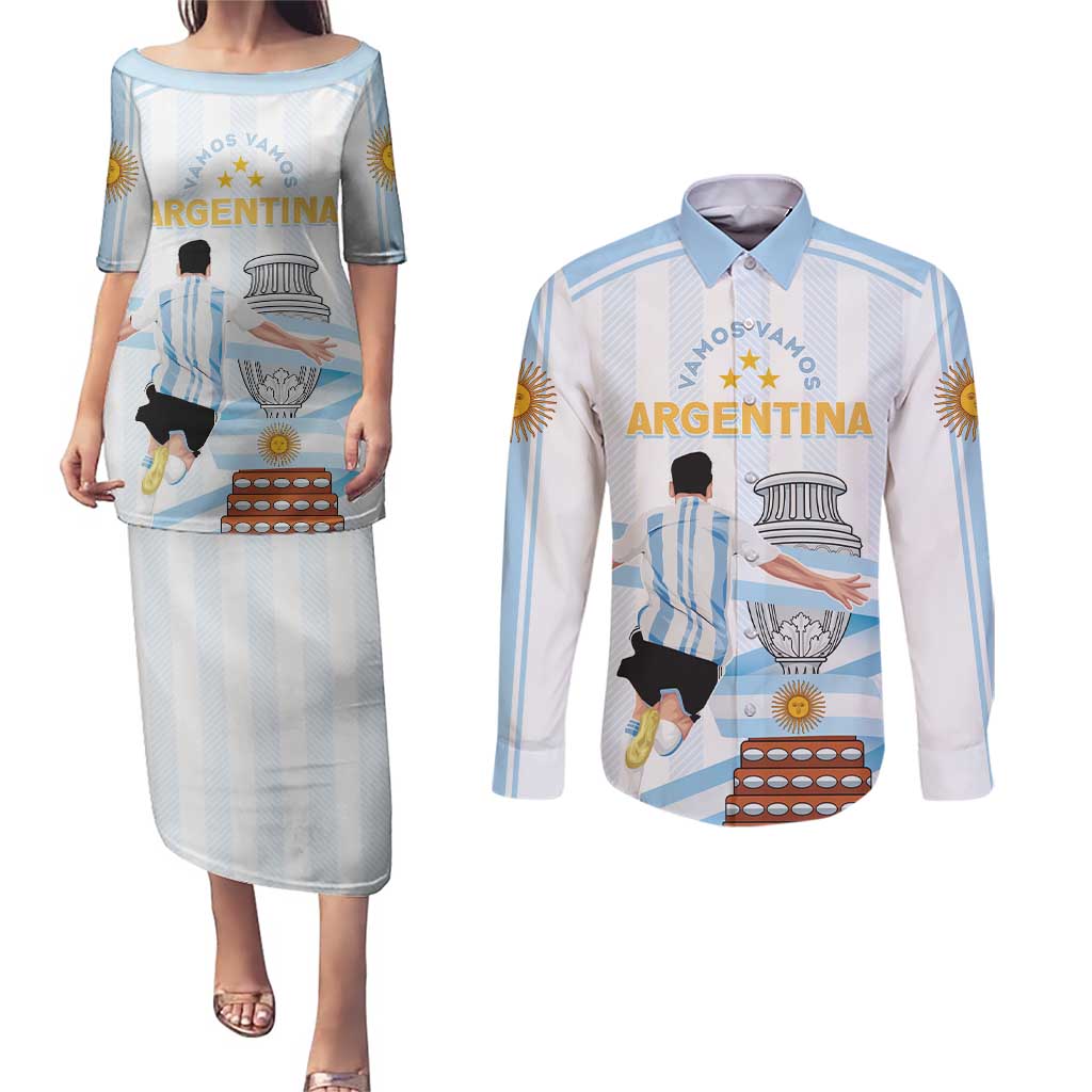 Argentina Campeones Custom Couples Matching Puletasi and Long Sleeve Button Shirt Vamos Vamos Albiceleste LT7 - Wonder Print Shop