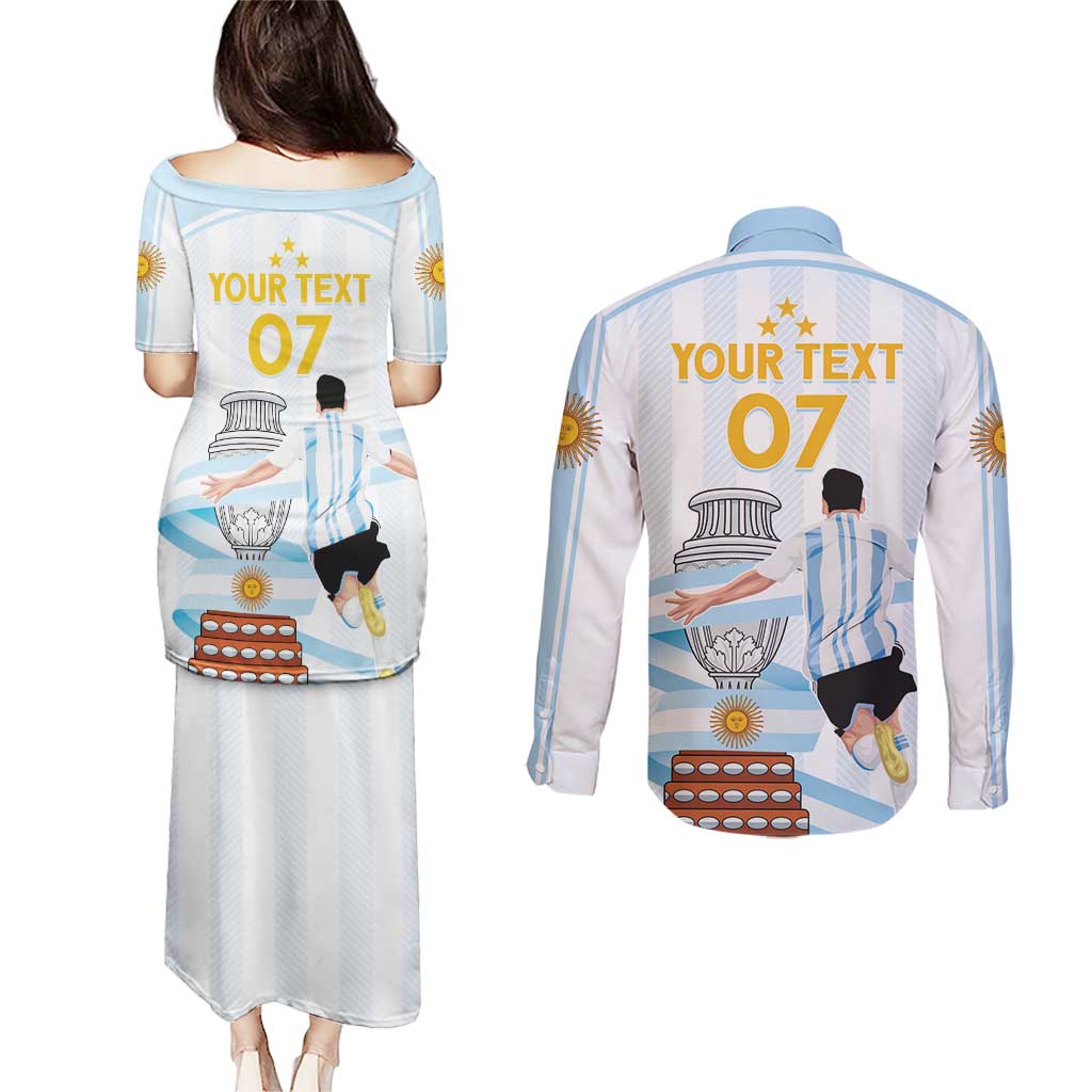 Argentina Campeones Custom Couples Matching Puletasi and Long Sleeve Button Shirt Vamos Vamos Albiceleste LT7 - Wonder Print Shop