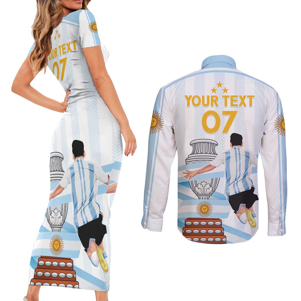 Argentina Campeones Custom Couples Matching Short Sleeve Bodycon Dress and Long Sleeve Button Shirt Vamos Vamos Albiceleste LT7 - Wonder Print Shop