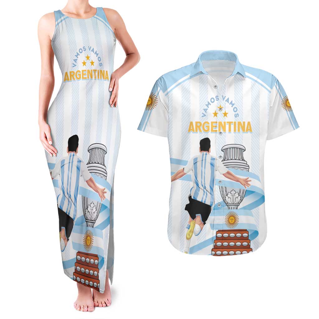 Argentina Campeones Custom Couples Matching Tank Maxi Dress and Hawaiian Shirt Vamos Vamos Albiceleste LT7 - Wonder Print Shop