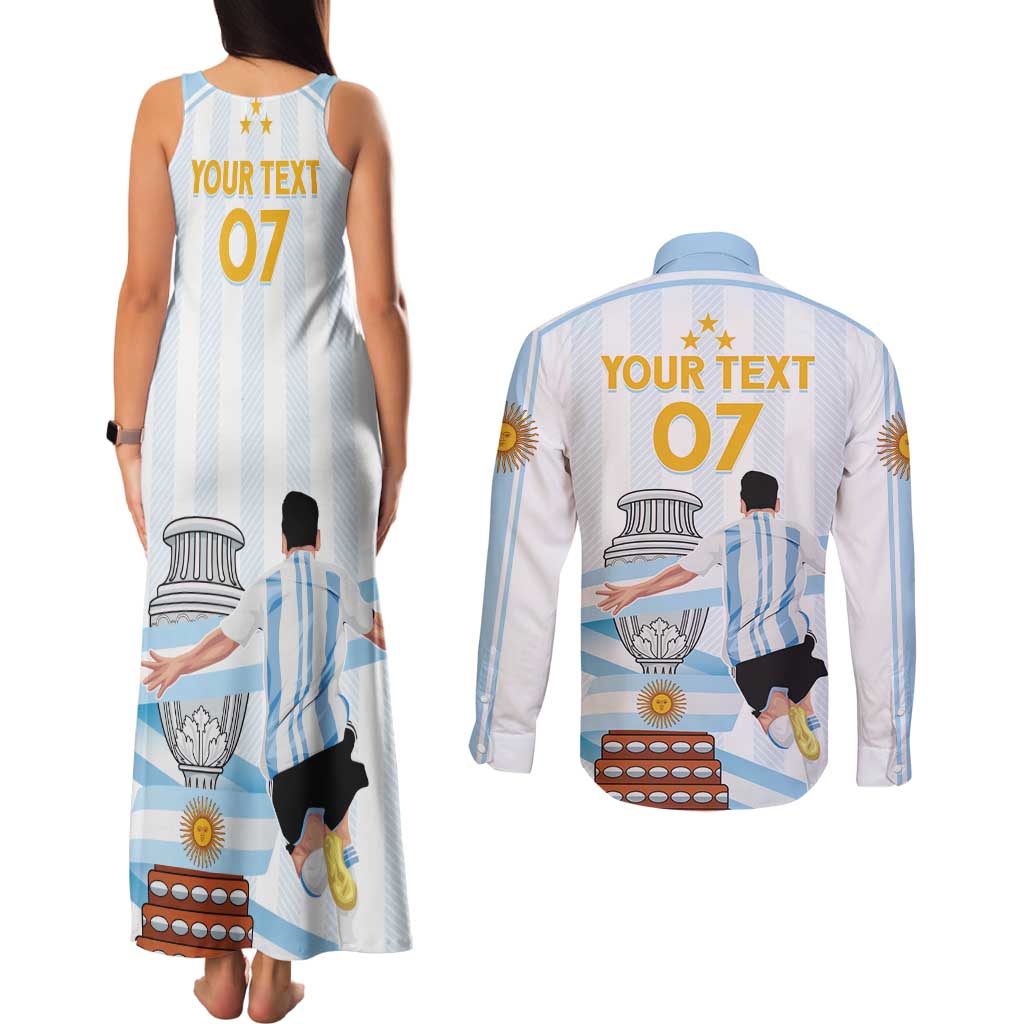 Argentina Campeones Custom Couples Matching Tank Maxi Dress and Long Sleeve Button Shirt Vamos Vamos Albiceleste LT7 - Wonder Print Shop
