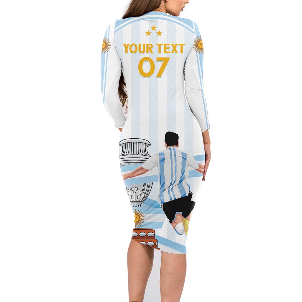 Argentina Campeones Custom Family Matching Long Sleeve Bodycon Dress and Hawaiian Shirt Vamos Vamos Albiceleste LT7 - Wonder Print Shop