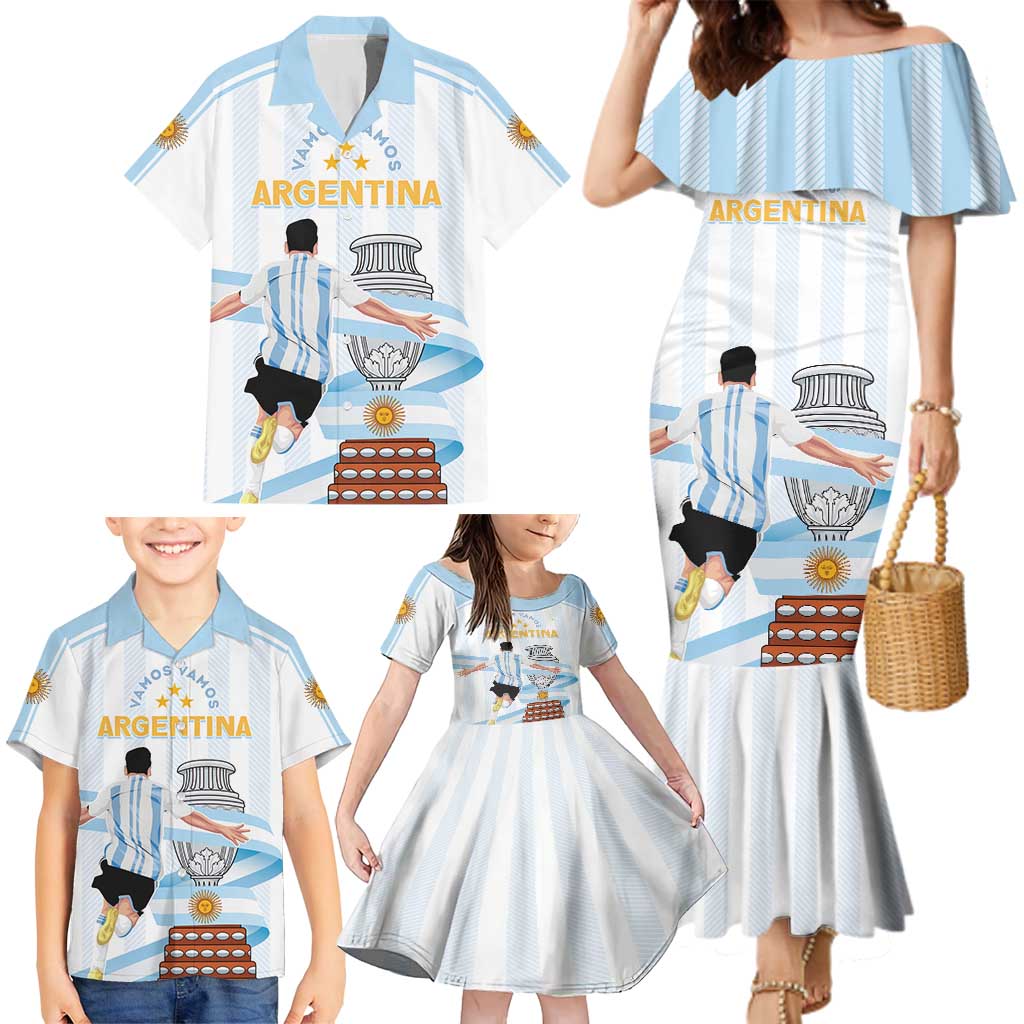 Argentina Campeones Custom Family Matching Mermaid Dress and Hawaiian Shirt Vamos Vamos Albiceleste LT7 - Wonder Print Shop