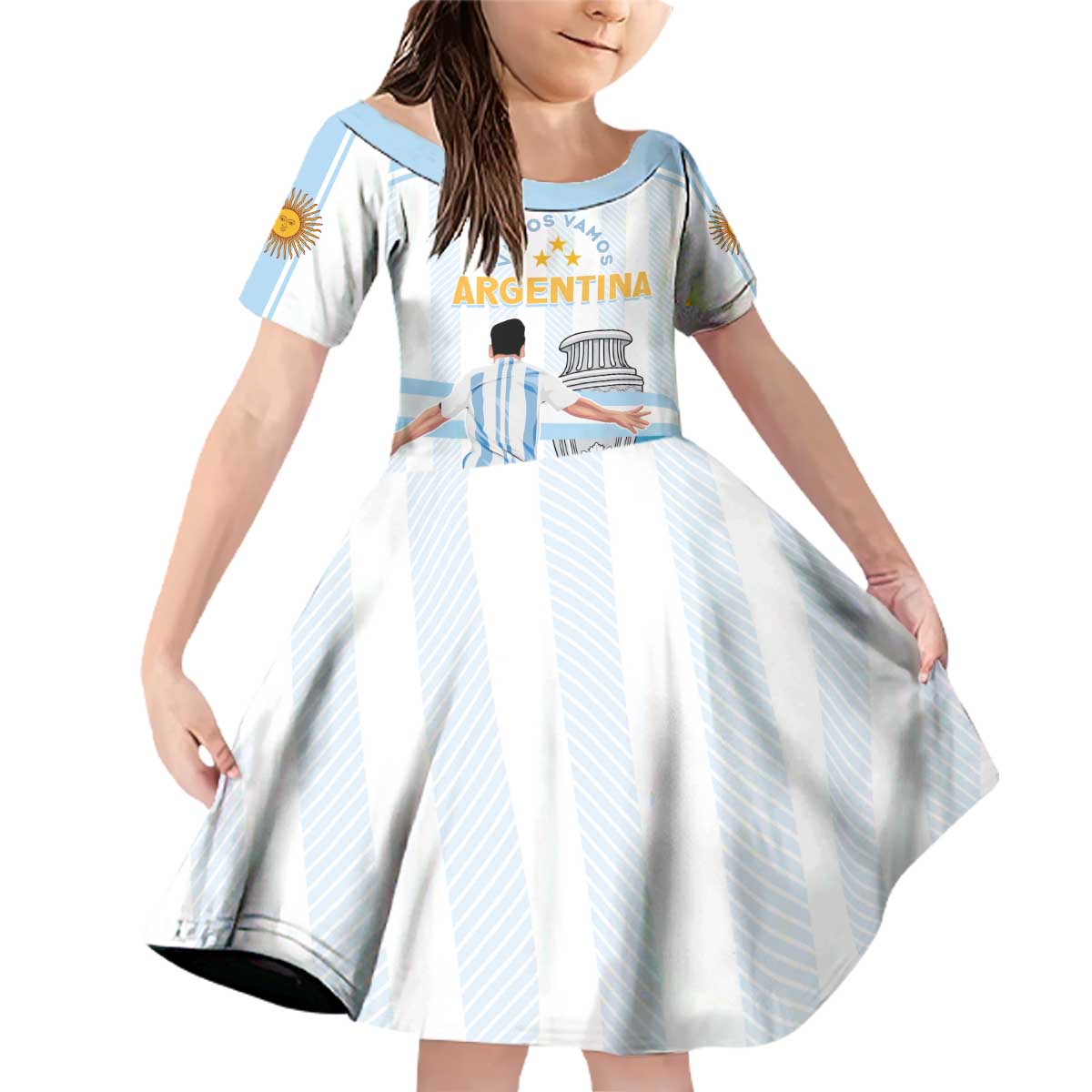 Argentina Campeones Custom Family Matching Off Shoulder Short Dress and Hawaiian Shirt Vamos Vamos Albiceleste LT7 - Wonder Print Shop