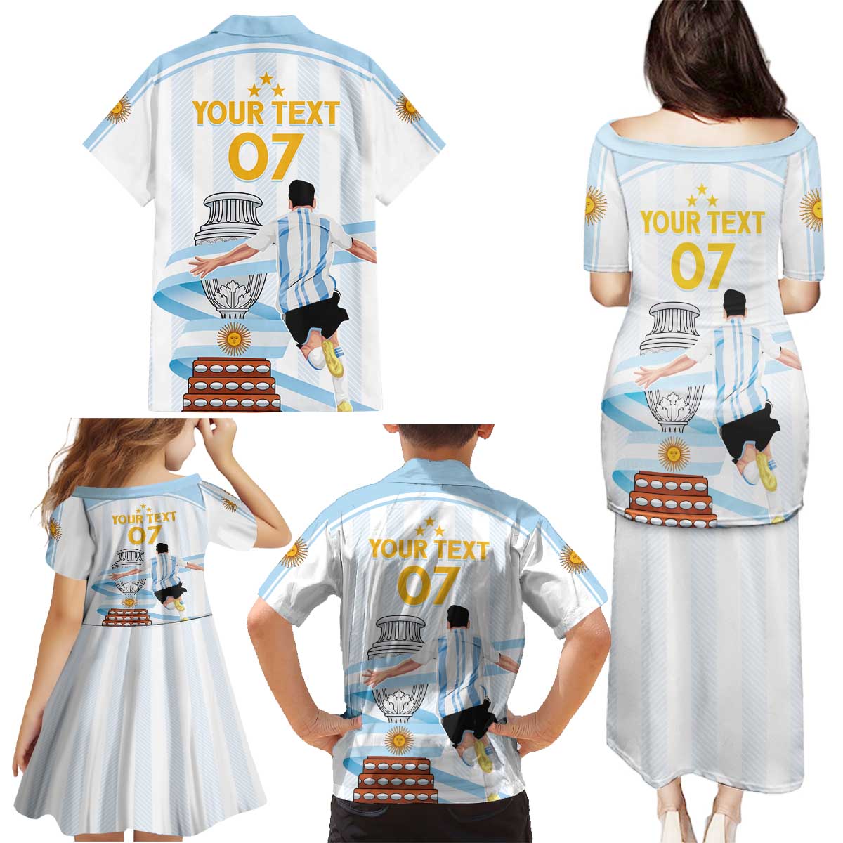 Argentina Campeones Custom Family Matching Puletasi and Hawaiian Shirt Vamos Vamos Albiceleste - Wonder Print Shop