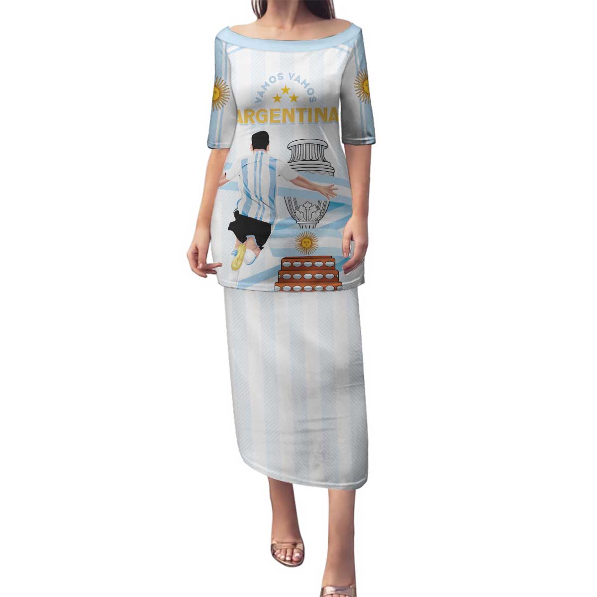 Argentina Campeones Custom Family Matching Puletasi and Hawaiian Shirt Vamos Vamos Albiceleste - Wonder Print Shop