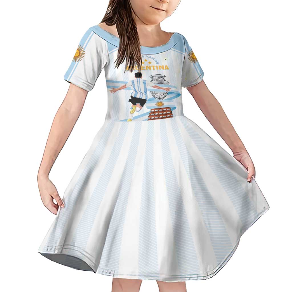 Argentina Campeones Custom Family Matching Short Sleeve Bodycon Dress and Hawaiian Shirt Vamos Vamos Albiceleste - Wonder Print Shop