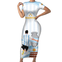 Argentina Campeones Custom Family Matching Short Sleeve Bodycon Dress and Hawaiian Shirt Vamos Vamos Albiceleste - Wonder Print Shop