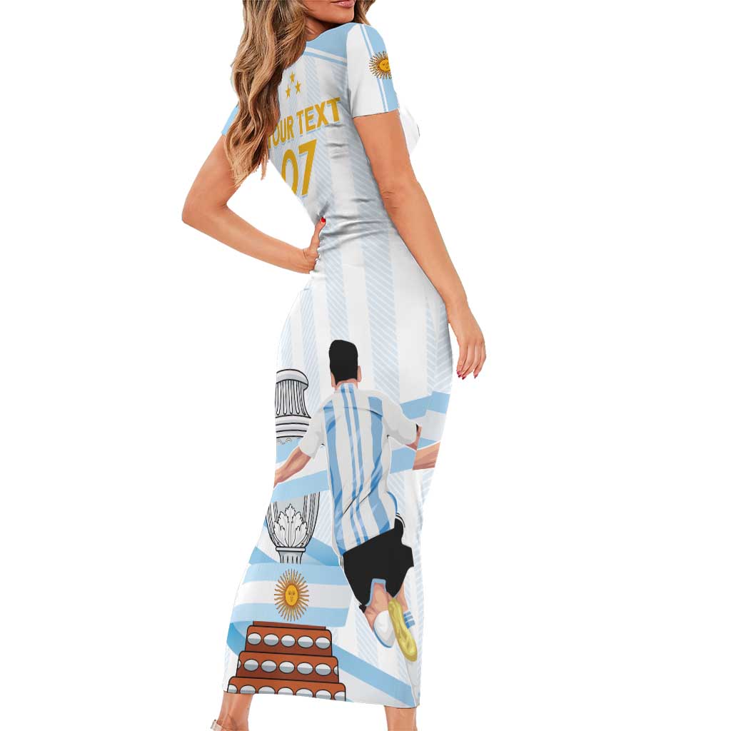 Argentina Campeones Custom Family Matching Short Sleeve Bodycon Dress and Hawaiian Shirt Vamos Vamos Albiceleste - Wonder Print Shop