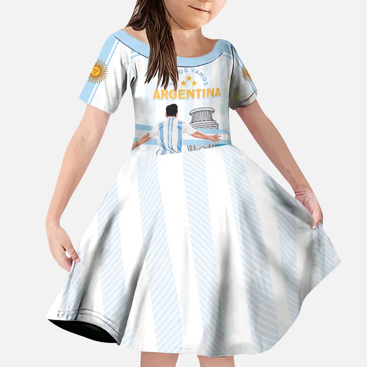 Argentina Campeones Custom Kid Short Sleeve Dress Vamos Vamos Albiceleste - Wonder Print Shop