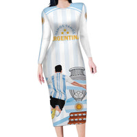Argentina Campeones Custom Long Sleeve Bodycon Dress Vamos Vamos Albiceleste - Wonder Print Shop