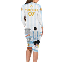 Argentina Campeones Custom Long Sleeve Bodycon Dress Vamos Vamos Albiceleste - Wonder Print Shop