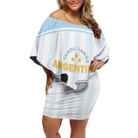 Argentina Campeones Custom Off Shoulder Short Dress Vamos Vamos Albiceleste - Wonder Print Shop