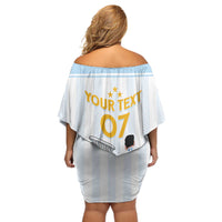Argentina Campeones Custom Off Shoulder Short Dress Vamos Vamos Albiceleste - Wonder Print Shop