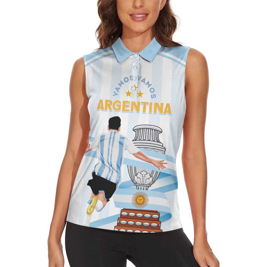 Argentina Campeones Custom Women Sleeveless Polo Shirt Vamos Vamos Albiceleste - Wonder Print Shop