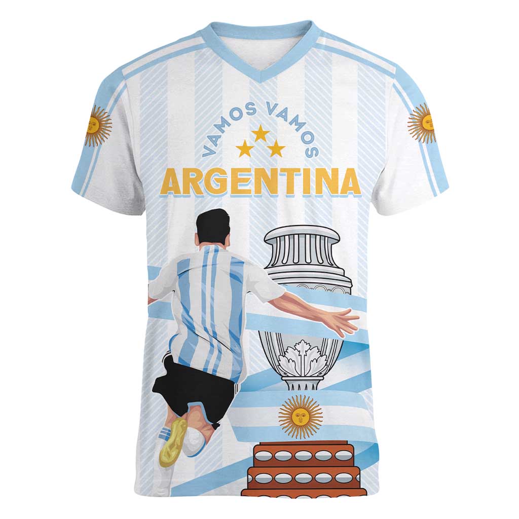 Argentina Campeones Custom Women V-Neck T-Shirt Vamos Vamos Albiceleste - Wonder Print Shop