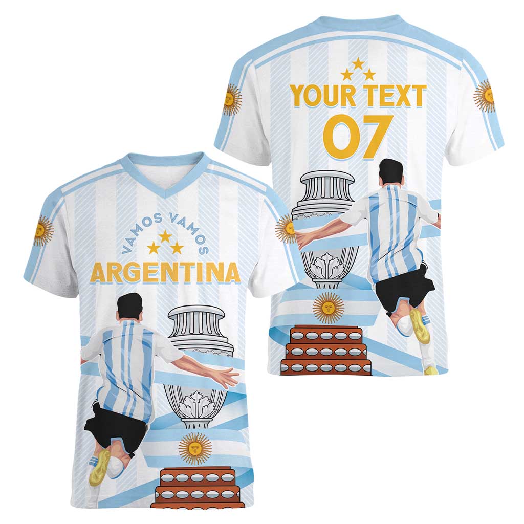 Argentina Campeones Custom Women V-Neck T-Shirt Vamos Vamos Albiceleste - Wonder Print Shop