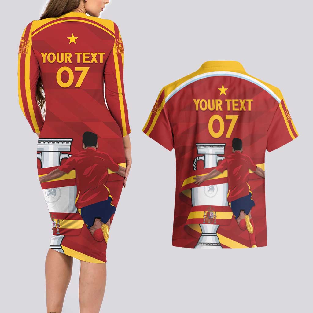 Spain Campeones Custom Couples Matching Long Sleeve Bodycon Dress and Hawaiian Shirt Reyes de Europa LT7 - Wonder Print Shop