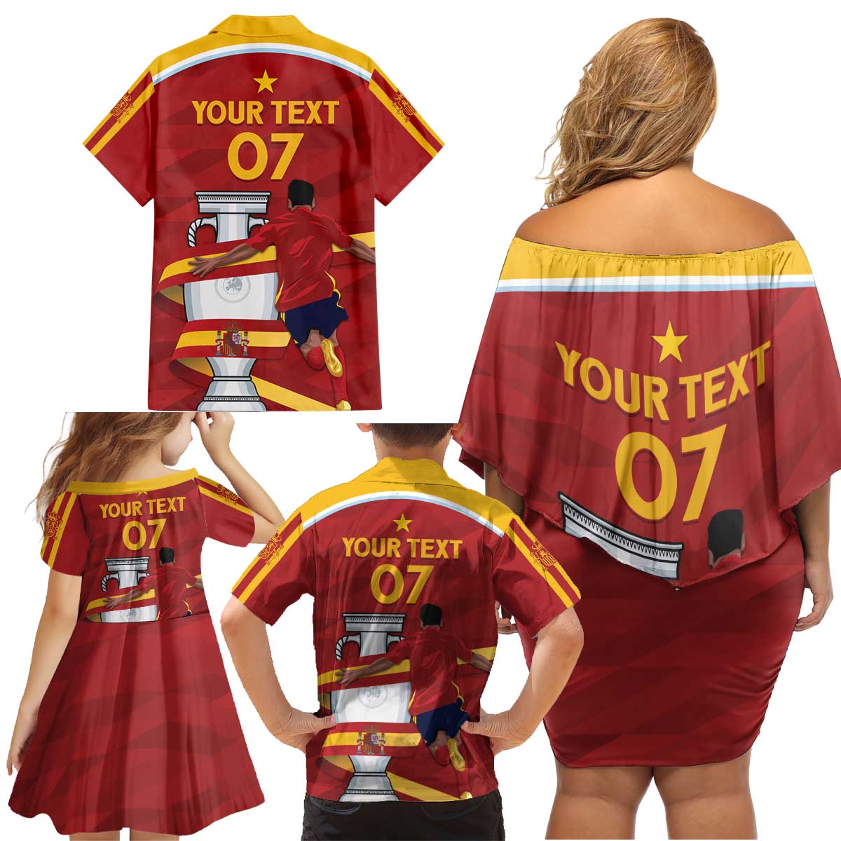 Spain Campeones Custom Family Matching Off Shoulder Short Dress and Hawaiian Shirt Reyes de Europa LT7 - Wonder Print Shop