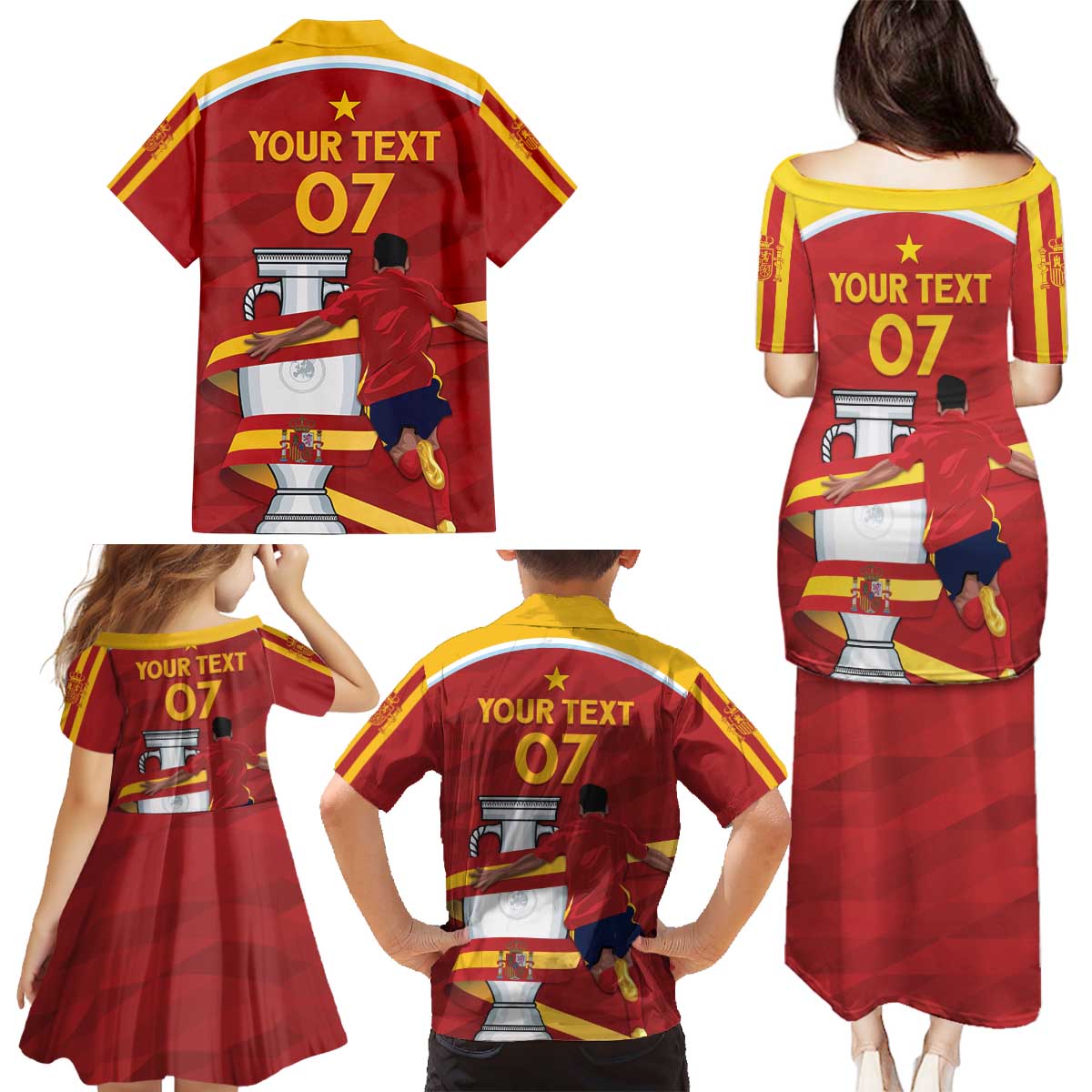 Spain Campeones Custom Family Matching Puletasi and Hawaiian Shirt Reyes de Europa - Wonder Print Shop