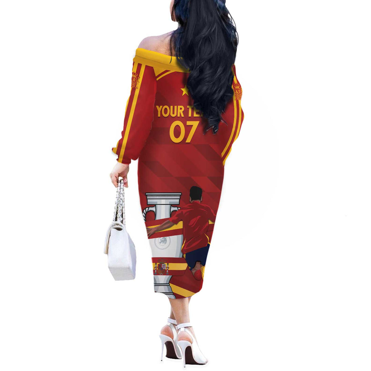 Spain Campeones Custom Off The Shoulder Long Sleeve Dress Reyes de Europa - Wonder Print Shop