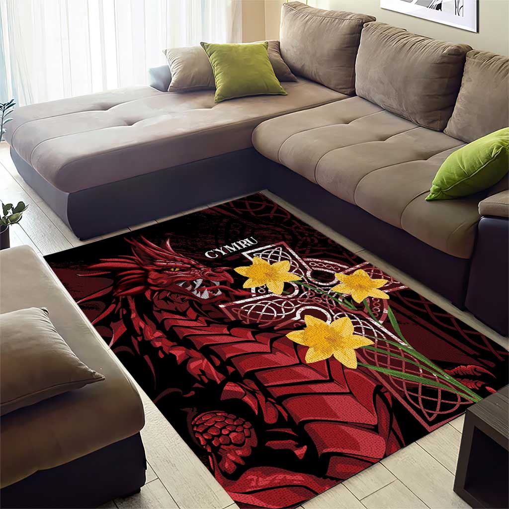 Wales Cymru Am Byth Area Rug Welsh Dragon with Celtic Cross - Wonder Print Shop