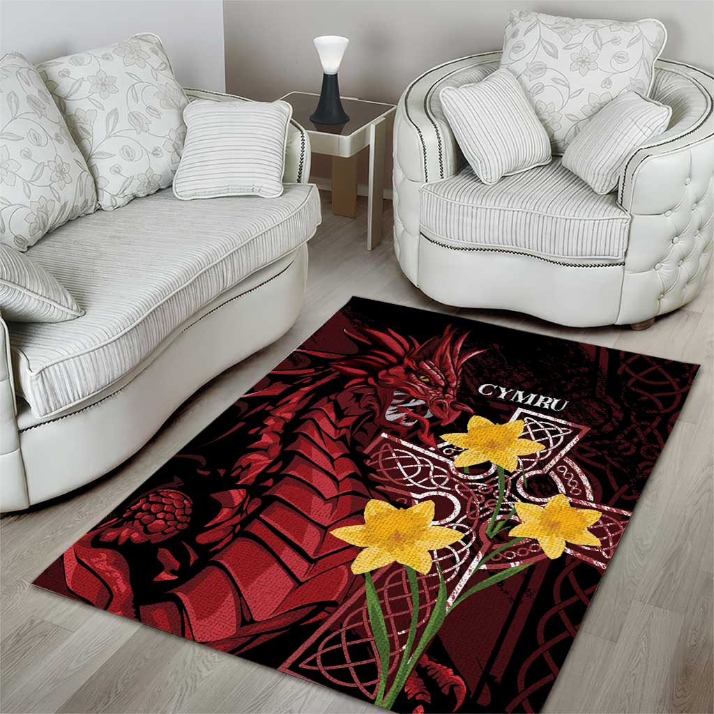 Wales Cymru Am Byth Area Rug Welsh Dragon with Celtic Cross - Wonder Print Shop