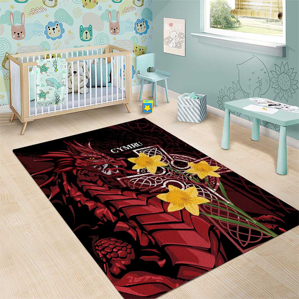Wales Cymru Am Byth Area Rug Welsh Dragon with Celtic Cross - Wonder Print Shop