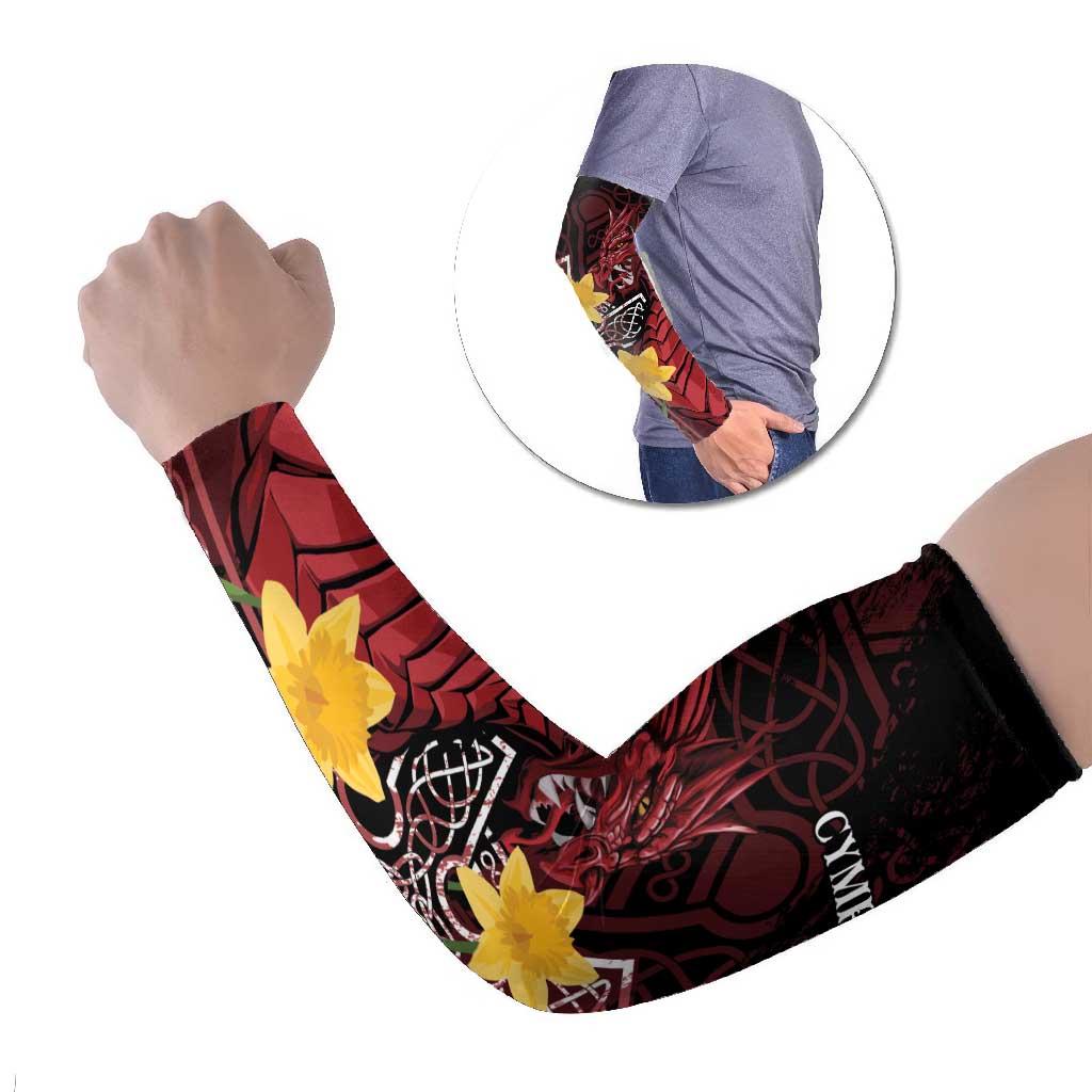 Wales Cymru Am Byth Arm Sleeves Welsh Dragon with Celtic Cross - Wonder Print Shop