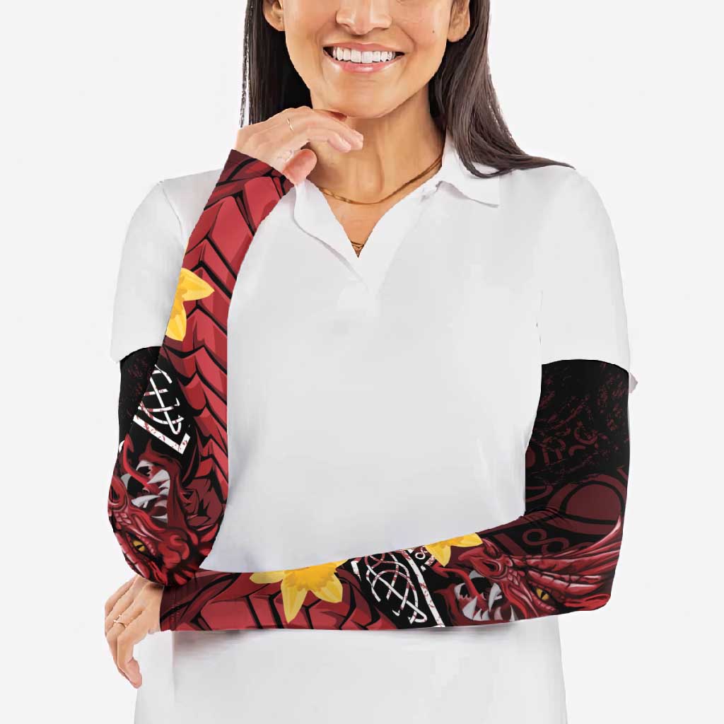 Wales Cymru Am Byth Arm Sleeves Welsh Dragon with Celtic Cross - Wonder Print Shop