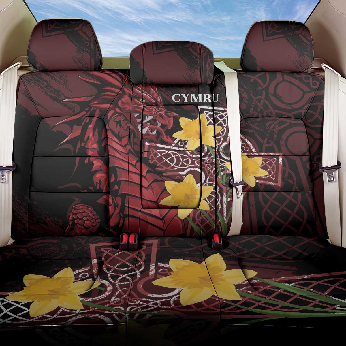 Wales Cymru Am Byth Back Car Seat Cover Welsh Dragon with Celtic Cross - Wonder Print Shop