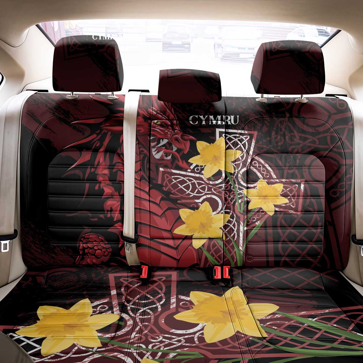 Wales Cymru Am Byth Back Car Seat Cover Welsh Dragon with Celtic Cross - Wonder Print Shop