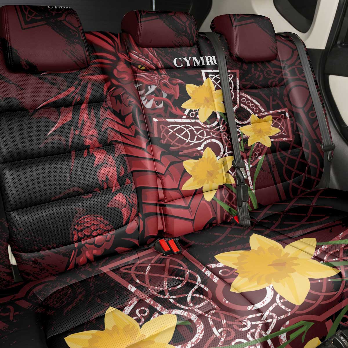 Wales Cymru Am Byth Back Car Seat Cover Welsh Dragon with Celtic Cross - Wonder Print Shop